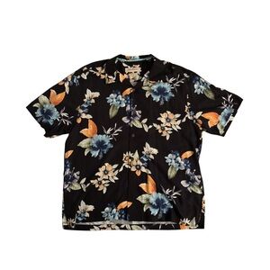 Tommy Bahama Black Silk Floral Button Down Shirt